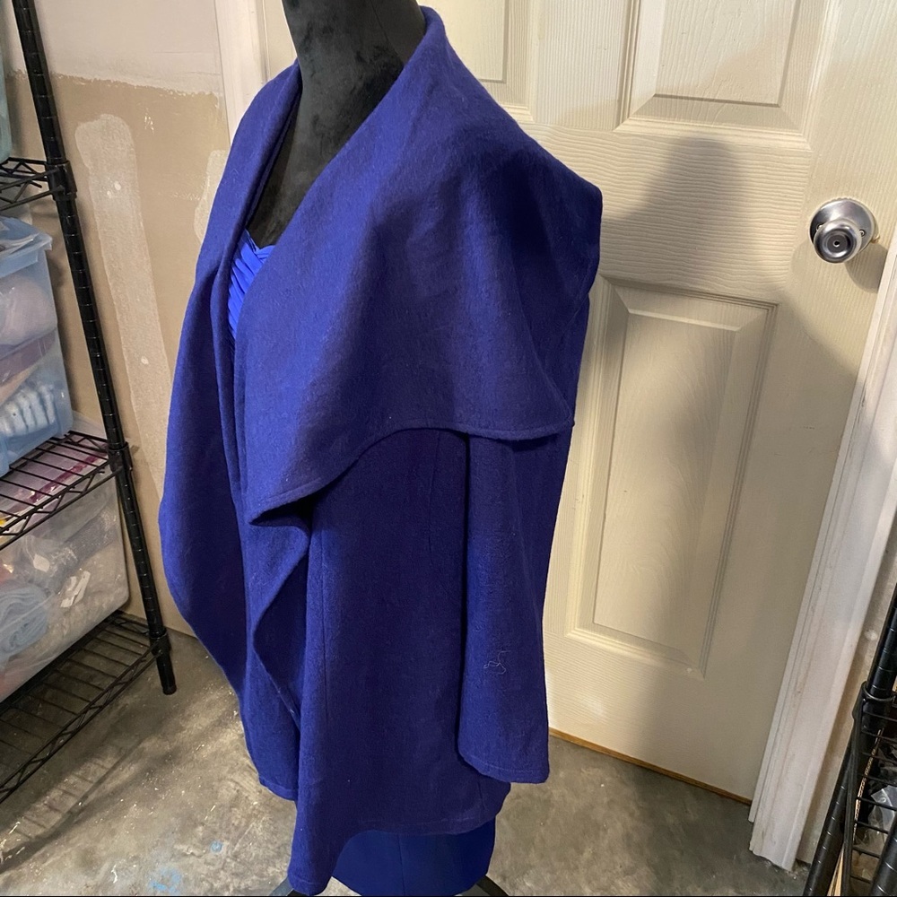 PIKO Open Wool Cloak Coat Blue Large long sleeve Cape Wool blend woman’s… - Picture 14 of 16